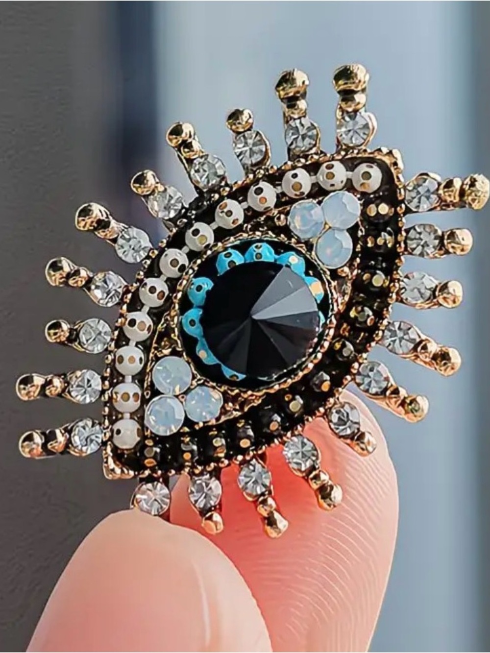 Gold-Tone Evil Eye Crystal broach  - Black & Turquoise